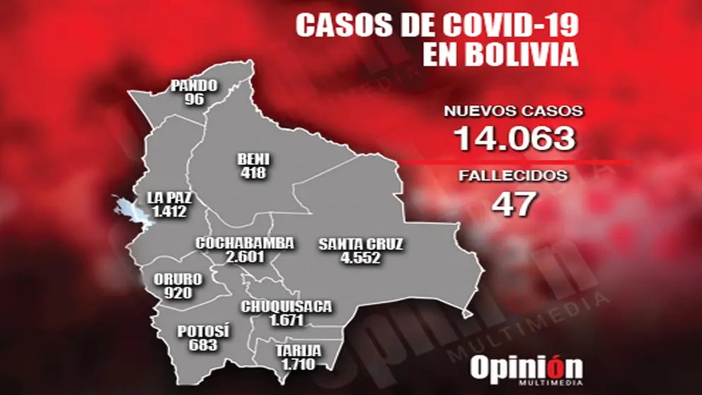 El mapa con los casos COVID-19 de Bolivia. OPINIÓN