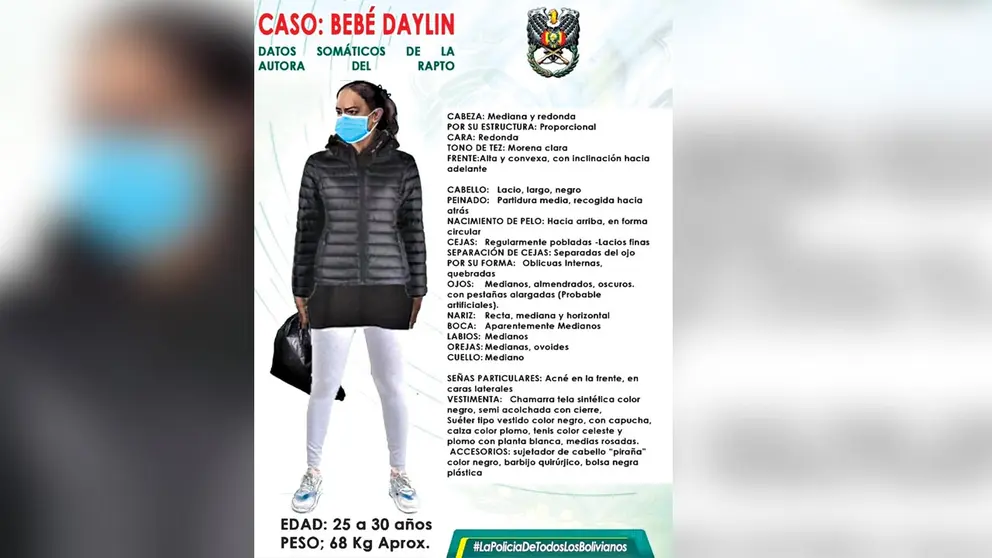 Datos somáticos de la raptora de la bebé Daylin.