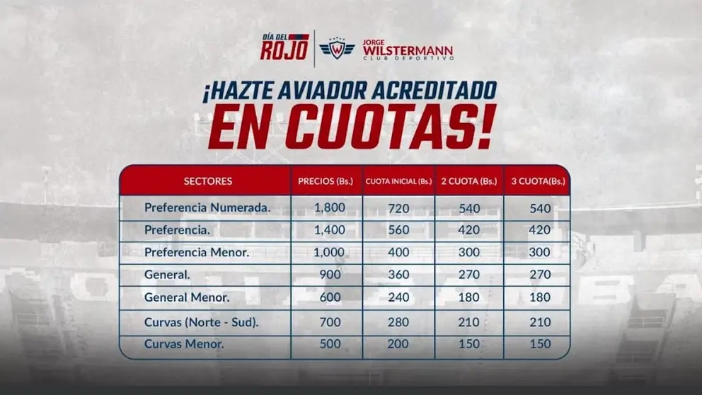 Los precios y cuotas en que la gente puede adquirir sus carnets de socio con Wilstermann. Facebook