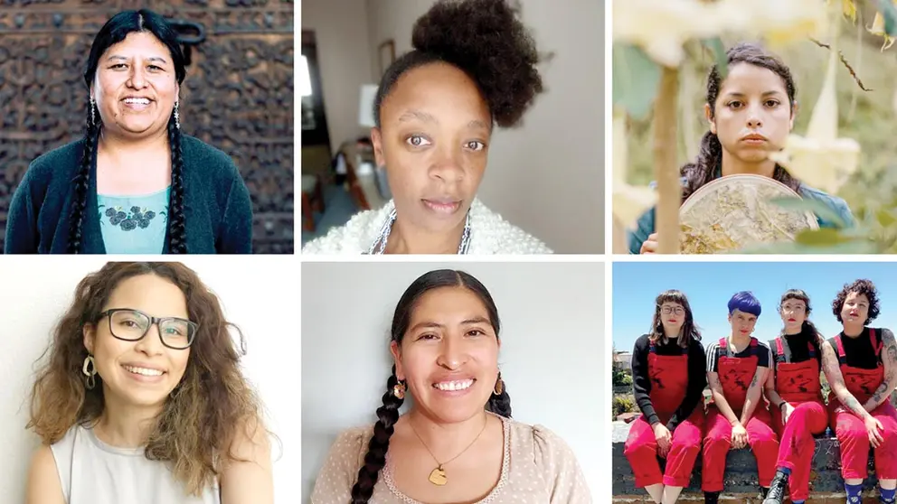 De izquierda a derecha, algunas de las invitadas al evento (fila de arriba y fila de abajo)- Elvira Espejo (Bolivia); Keyna Eleison (Brasil); Clara Best (Perú); Ariadna García (Venezuela); Yola Mamani (Bolivia) y LASTESIS (Chile). CORTESÍA
