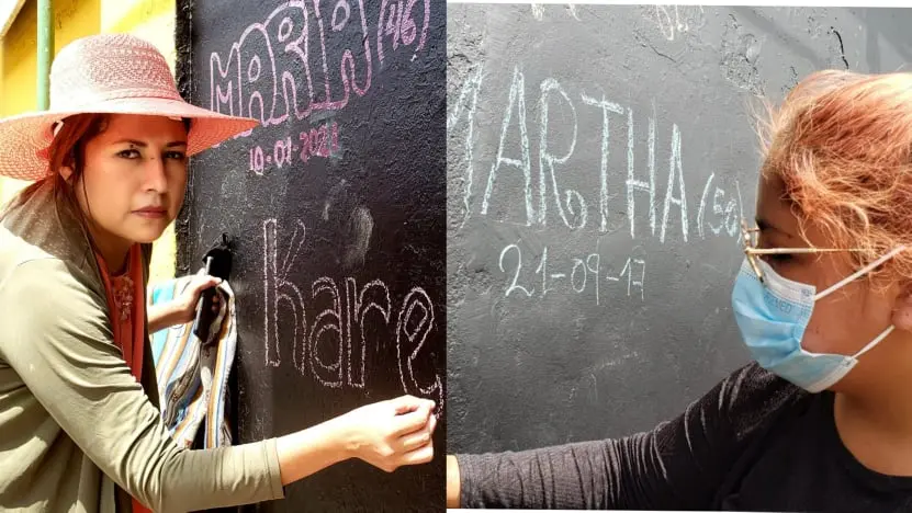 El Muro de los Feminicidios, en proceso de construcci&oacute;n. RED CONTRA LA VIOLENCIA DE COCHABAMBA