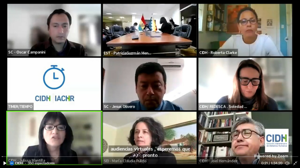 Los expositores, en la audiencia que la CIDH sostuvo con relaci&oacute;n a la contaminaci&oacute;n por mercurio en Bolivia. GENTILEZA