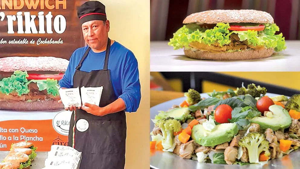 El emprendimiento ofrece sándwiches saludables, entre los que destaca el de pollo hecho a la plancha, y están acompañados con la salsa de la casa elaborada con cuatro verduras- apio, pimentón, espinaca y rúcula. CORTESÍA QRIKITO