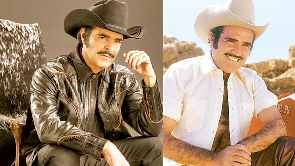 Pablo Montero (i) caracterizado como Vicente Fernández. A la derecha, el Chente. LAPRENSA