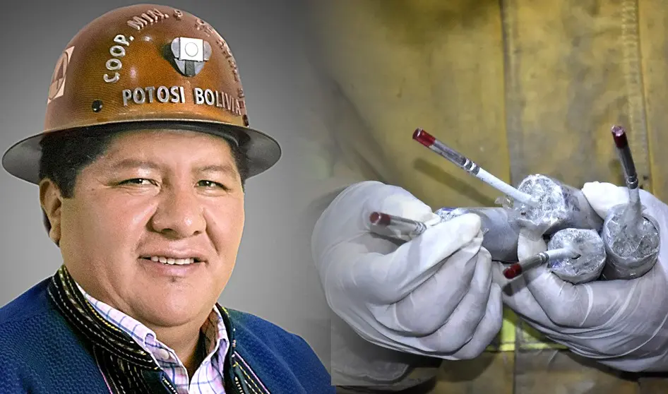 El senador Hilari&oacute;n Mamani. Del otro lado, una dinamita com&uacute;nmente usada en Bolivia. OPINI&Oacute;N