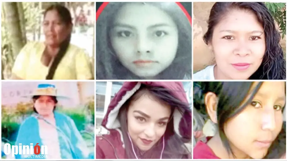 Guillermina, Karent, Jhovana, María, Laura Daniela y Jhenny, seis de las ocho víctimas de feminicidio en Cochabamba.      CORTESÍA 