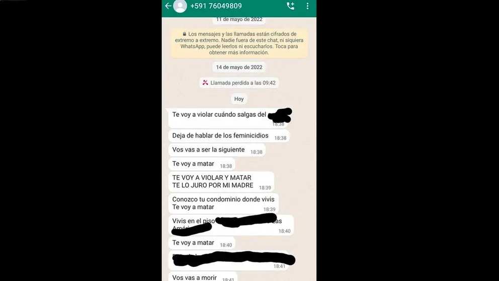 Uno de los mensajes con la amenaza. Wendy Roca-facebook