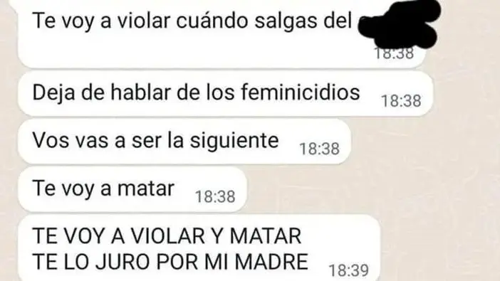 Los mensajes de texto que recibi&oacute; la periodista cruce&ntilde;a. MONTERO NOTICIAS