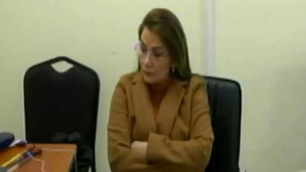 La expresidente Jeanine Añez durante su participación en el juicio del denominado caso Golpe de Estado II. ERBOL