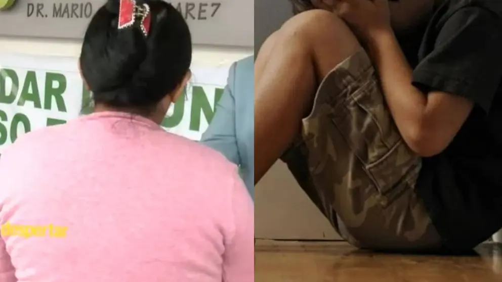 Del lado izquierdo, la madre del ni&ntilde;o vejado sexualmente en Yapacan&iacute;. Del otro, una imagen referencial de un menor abusado. CAPTURA UNITEL Y RRSS