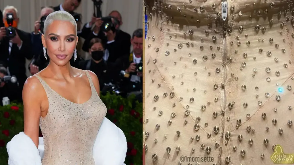 Kim Kardashian y el ic&oacute;nico vestido de Marilyn Monroe. INFOBAE