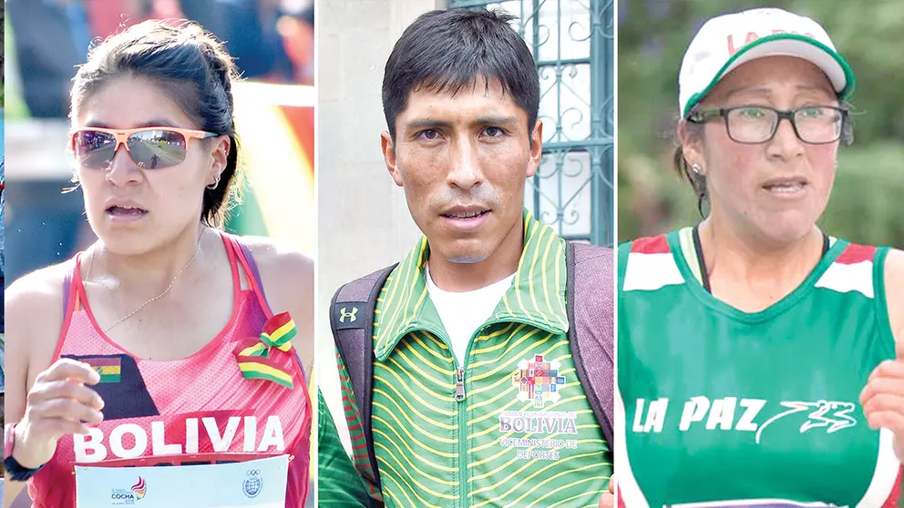 &Aacute;ngela Castro (i), H&eacute;ctor Garibay (c) y Jaaneth Mamani, estar&aacute;n en el Mundial atl&eacute;tico.    ARCHIVO
