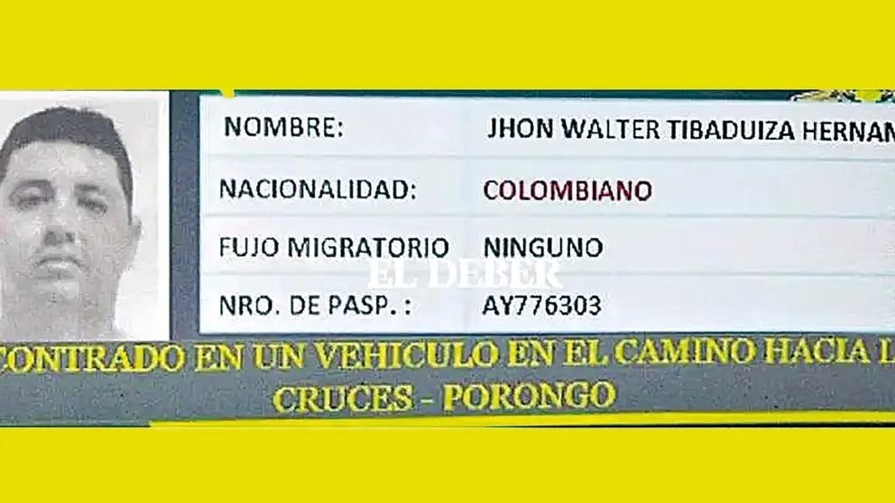 La fotograf&iacute;a y datos del colombiano pr&oacute;fugo. EL DEBER