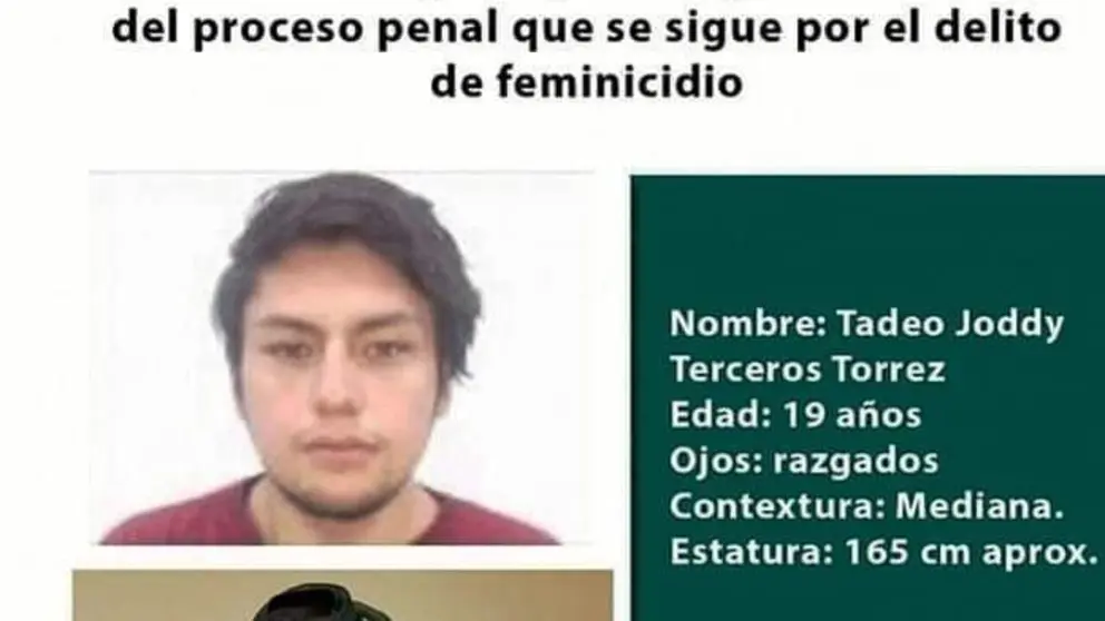 La imagen con la que la Polic&iacute;a ha buscado al feminicida Tadeo T&oacute;rrez, de 19 a&ntilde;os.
