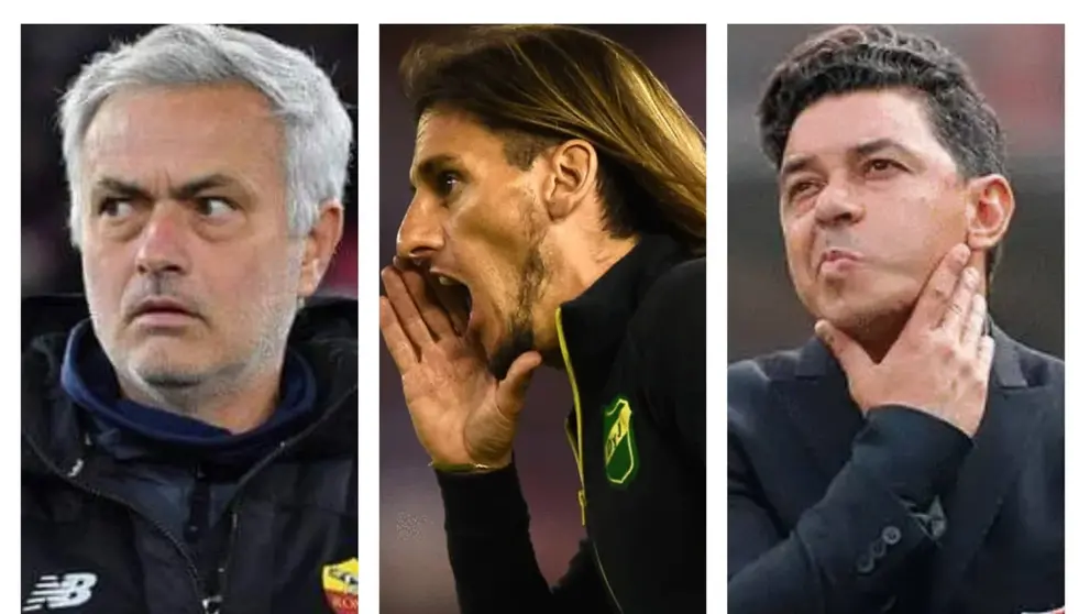 Jos&eacute; Mourinho (i), Sebasti&aacute;n Beccacece y Marcelo Gallardo.