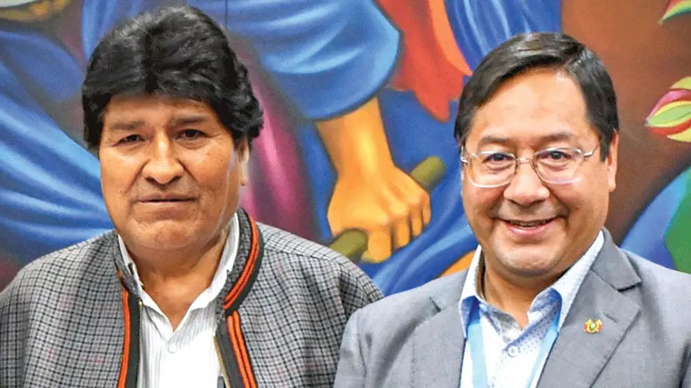 El l&iacute;der del MAS, Evo Morales, y el presidente, Luis Arce. ARCHIVO