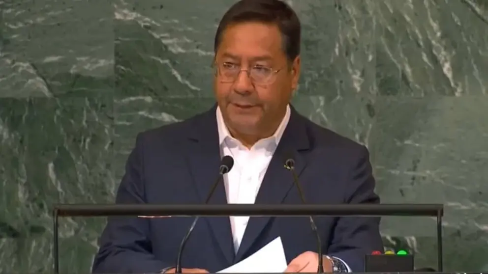 El presidente Luis Arce, en su discurso ante la ONU.