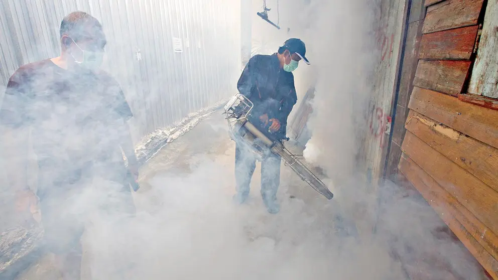 Personal de Salud fumiga viviendas para eliminar criaderos de mosquitos. EFE