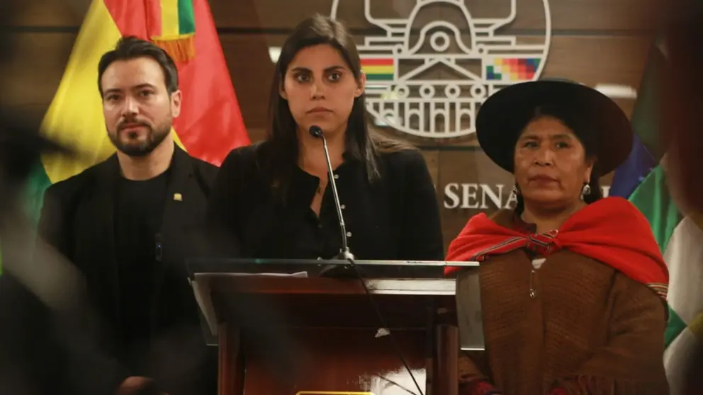 La senadora de CC Andrea Barrientos junto a asamble&iacute;stas de su bancada. ERBOL