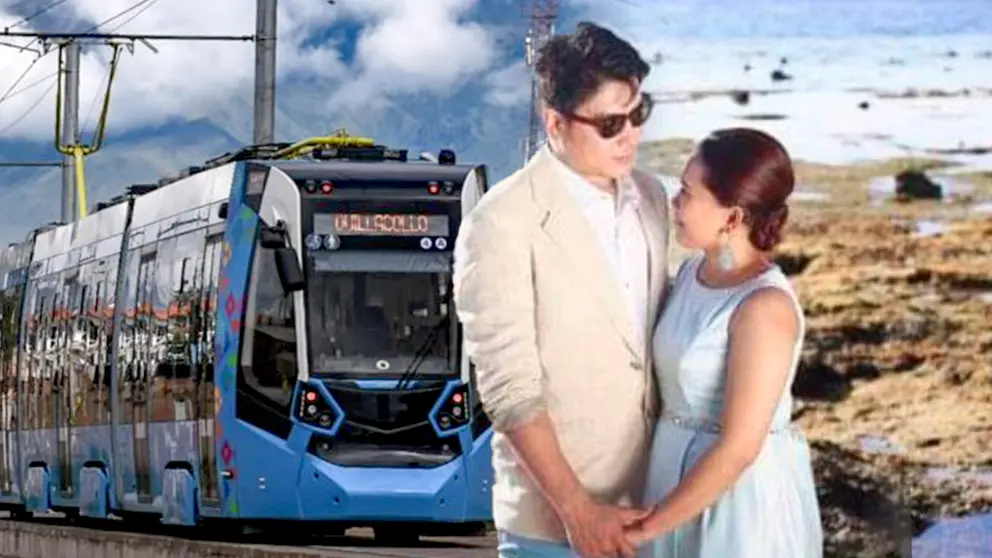 El Tren Metropolitano de Cochabamba. Del lado derecho, una pareja. Composici&oacute;n OPINI&Oacute;N