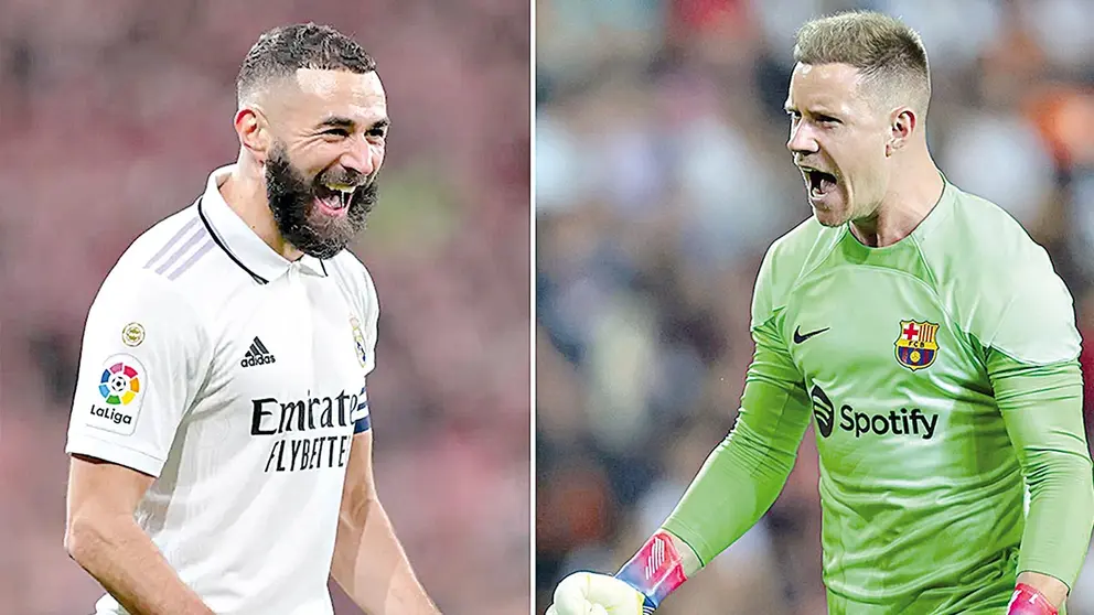 Karim Benzema (i) y Marc Andr&eacute; Ter Stegen (d) son dos de las figuras m&aacute;s importantes del cl&aacute;sico espa&ntilde;ol. INTERNET