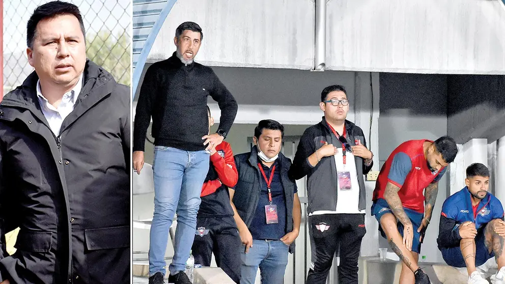 Gary Soria (i), presidente saliente del Rojo, y los afectados por su denuncia: D&iacute;az, Vel&aacute;zquez y Esparza. DICO SOL&Iacute;S