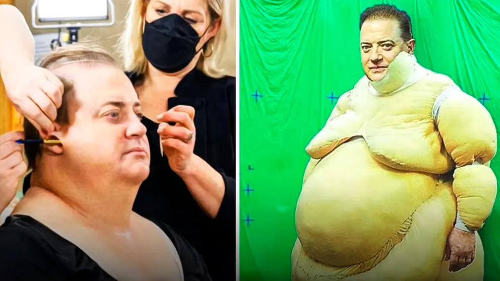 Actor Brendan Fraser durante la personificaci&oacute;n a Charlie de "La Ballena". Captura Youtube.