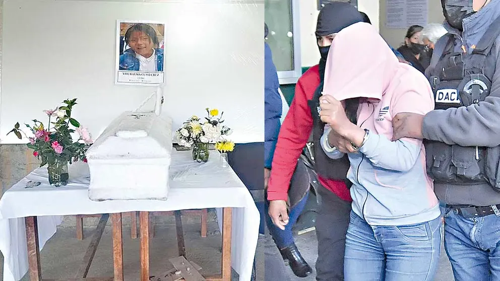 Velan el cuerpo de la niña Yhurayma en su escuela (i). Elizabeth Mamani, infanticida sentenciada./ FACEBOOK ESMERALDA CUSSI-APG