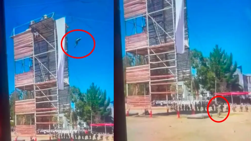 Momento de la ca&iacute;da del cadete. Captura