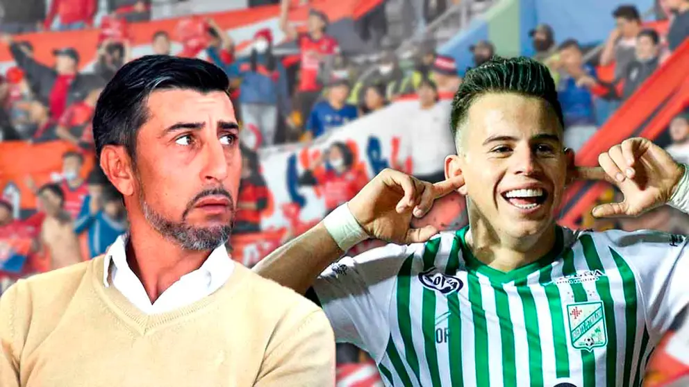 El director t&eacute;cnico del Rojo Cristian Diaz (i) el jugador cruce&ntilde;o Henry Vaca (d). Al fondo la hinchada aviadora. COMPOSICI&Oacute;N OPINI&Oacute;N