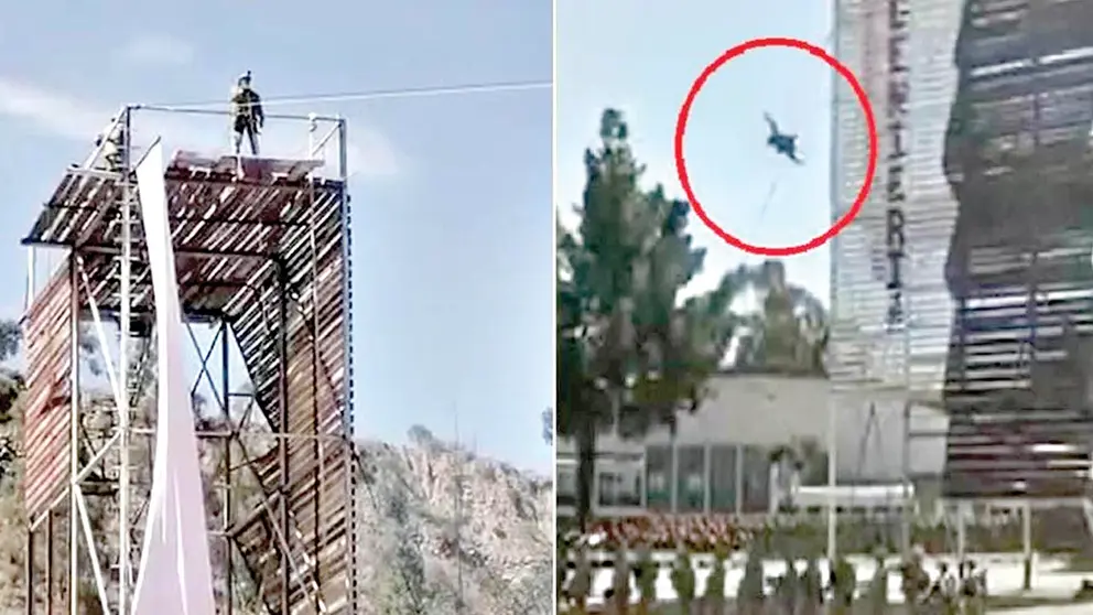 Fallido &ldquo;salto de la muerte&rdquo; ocurrido el 18 de abril en Irpavi, La Paz./ FACEBOOK.