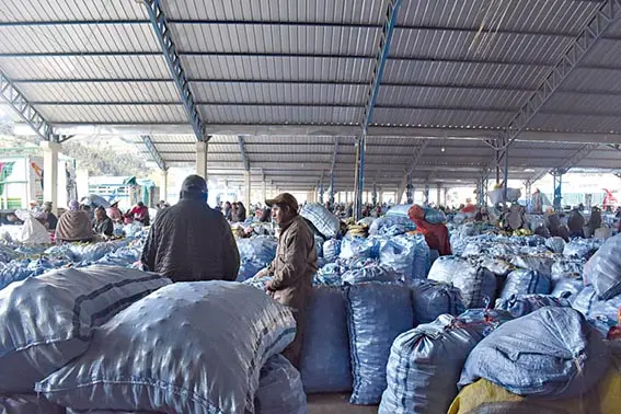 Tinglado donde comercializan papa por cargas.  / MARIELA COSSÍO
