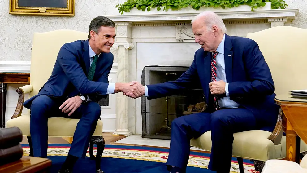 Biden subraya su agradecimiento a S&aacute;nchez por el apoyo con Ucrania y con los migrantes./ EFE