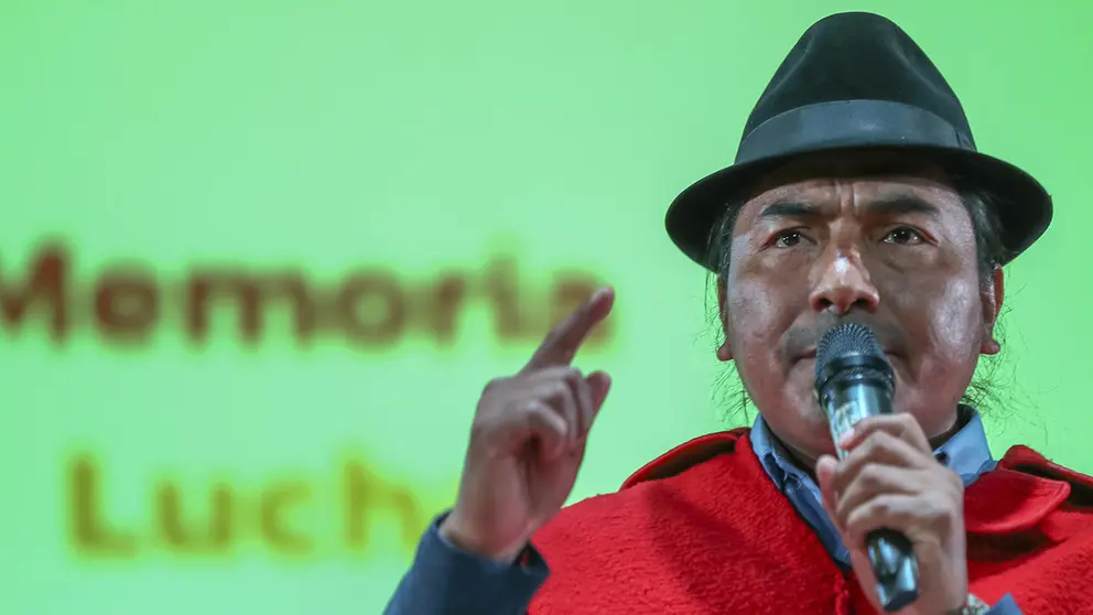 El presidente de la Confederaci&oacute;n de Nacionalidades Ind&iacute;genas del Ecuador (Conaie), Leonidas Iza, en una fotograf&iacute;a de archivo./ EFE