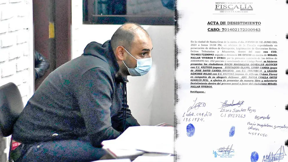 Misael Nallar, el d&iacute;a de su aprehensi&oacute;n; y el documento de desistimiento./ ARCHIVO Y TWITTER