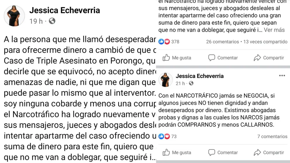 Las denuncias p&uacute;blicas hechas por la abogada Jessica Echeverr&iacute;a.