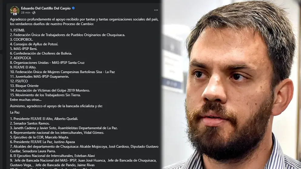 Publicaci&oacute;n del ministro Eduardo Del Castillo, este mi&eacute;rcoles./ CAPTURA DE FACEBOOK Y ARCHIVO