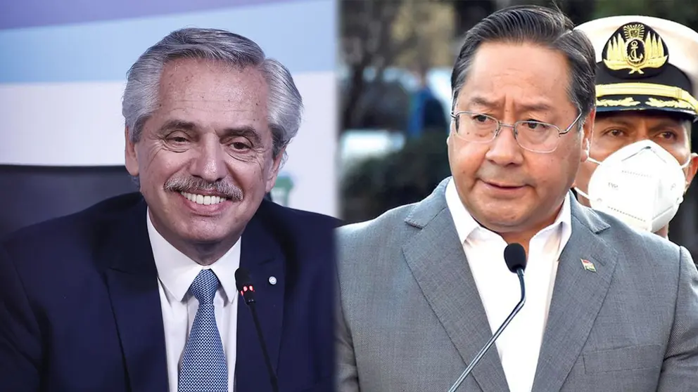 Los presidentes Luis Arce (d) y Alberto Fern&aacute;ndez (i)./ EFE Y APG