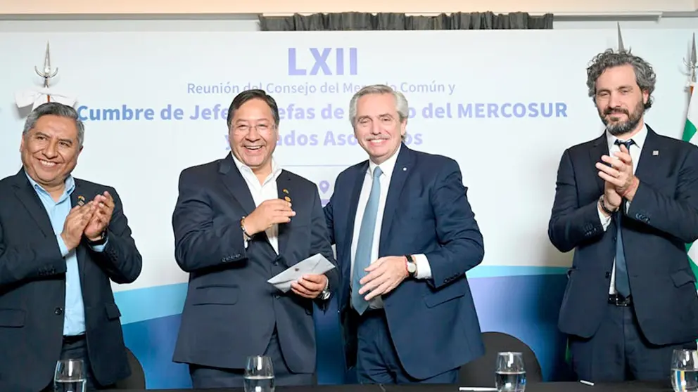 Arce junto a Fernández y los cancilleres de ambos países./ CASA ROSADA