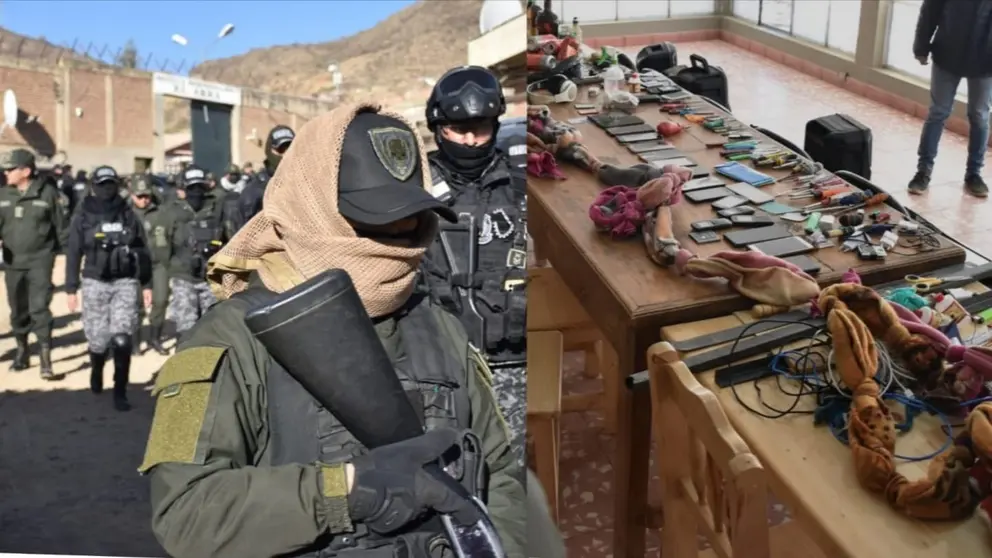 Alcohol y armas blancas artesanales secuestradas durante la requisa del penal de El Abra. NO&Eacute; PORTUGAL