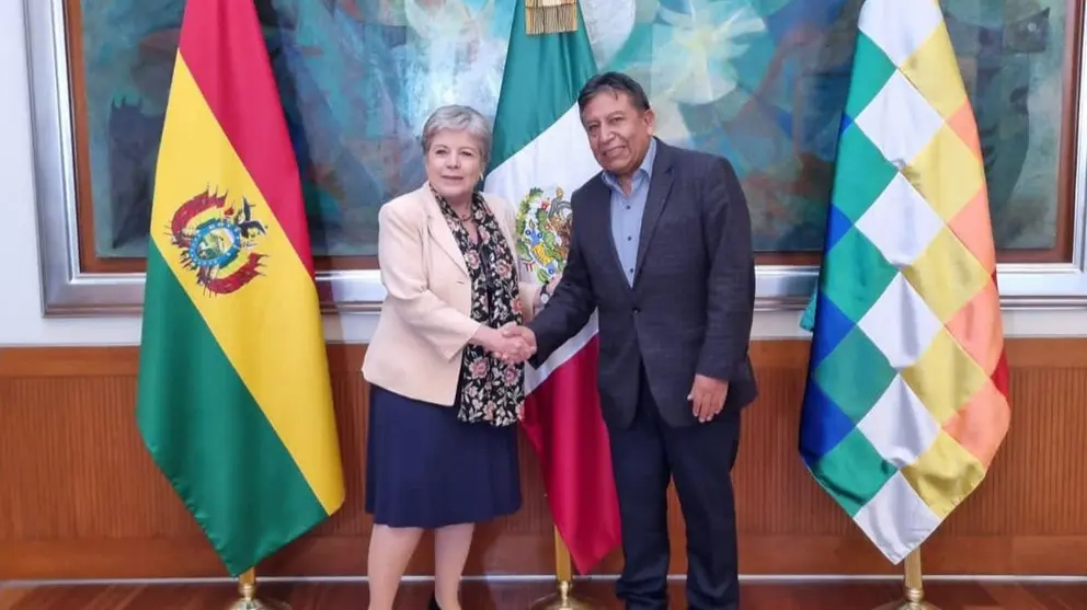 El vicepresidente David Choquehuanca junto a la canciller de M&eacute;xico, Alicia B&aacute;rcena. PRENSA VICEPRESIDENCIA DE BOLIVIA