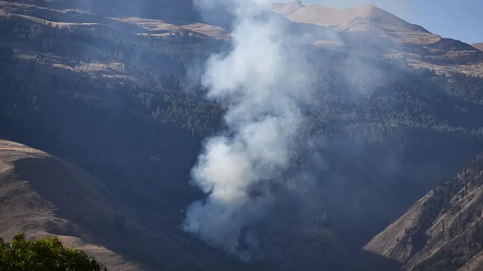 Incendio que se registra en el Parque Tunari, en la zona de Tirani./ DICO SOL&Iacute;S