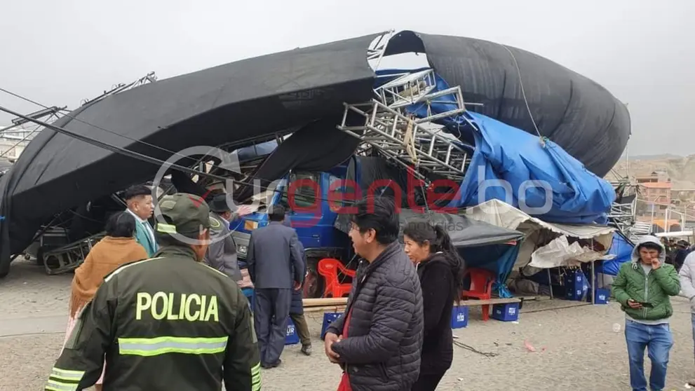 Escenario que fue afectado por los fuertes vientos en La Paz. URGENTE
