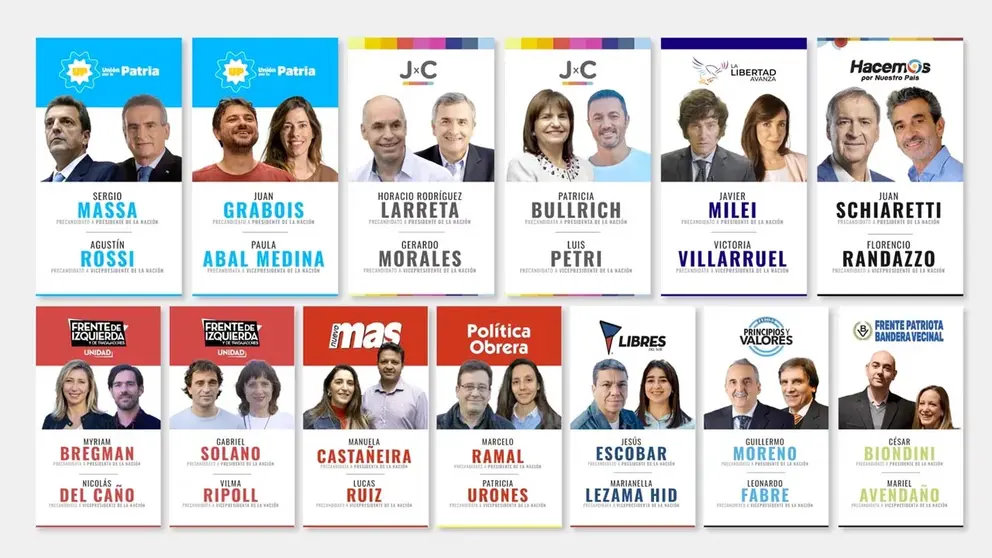 Las boletas de las fórmulas presidenciales que compiten en las PASO 2023 en Argentina. / INFOBAE