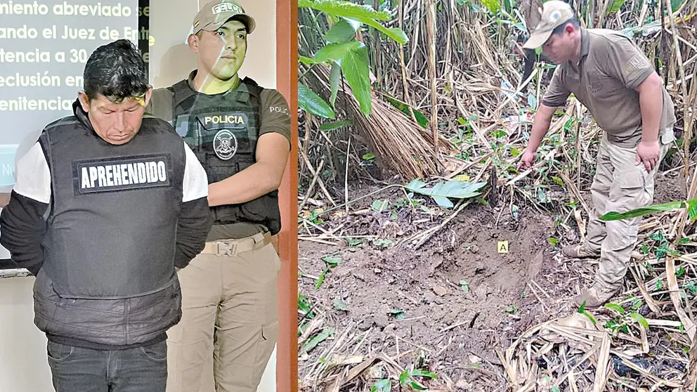 Onorato C&oacute;rdova Estrada, feminicida sentenciado (i). El lugar donde el autor enterr&oacute; a su hija en Puerto Villarroel, Cochabamba (d)./ MARIELA COSS&Iacute;O- FISCAL&Iacute;A