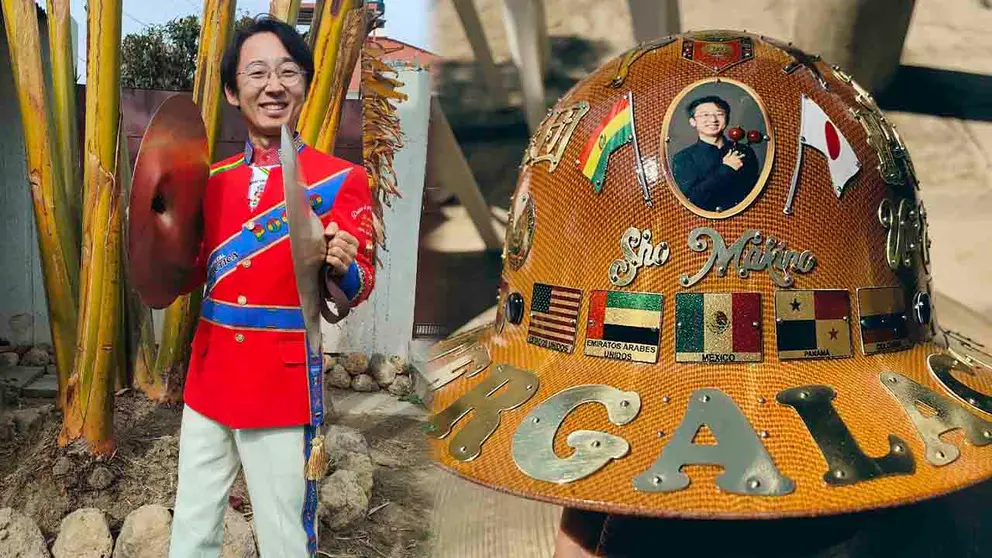 El japon&eacute;s Sho Makino listo para tocar con la Poop&oacute; (i) su casco oficial (d). COMPOSICI&Oacute;N OPINI&Oacute;N