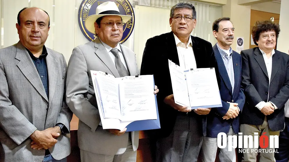 Firma del convenio interinstitucional entre la UMSS y la FC-BCB./ NO&Eacute; PORTUGAL
