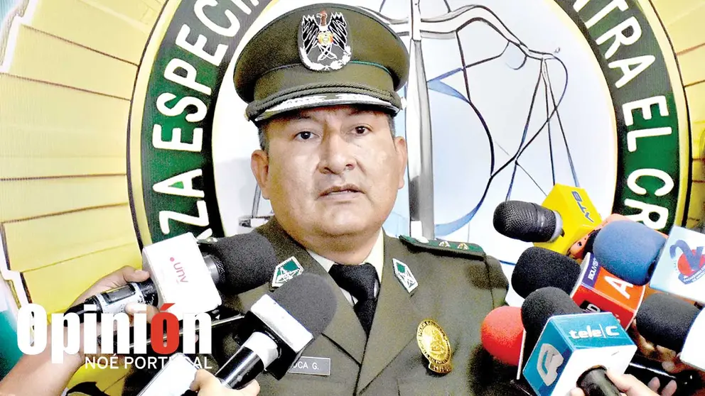 El subdirector de la FELCC Cochabamba, Edson Coca, durante la conferencia de 
prensa./ NO&Eacute; PORTUGAL
