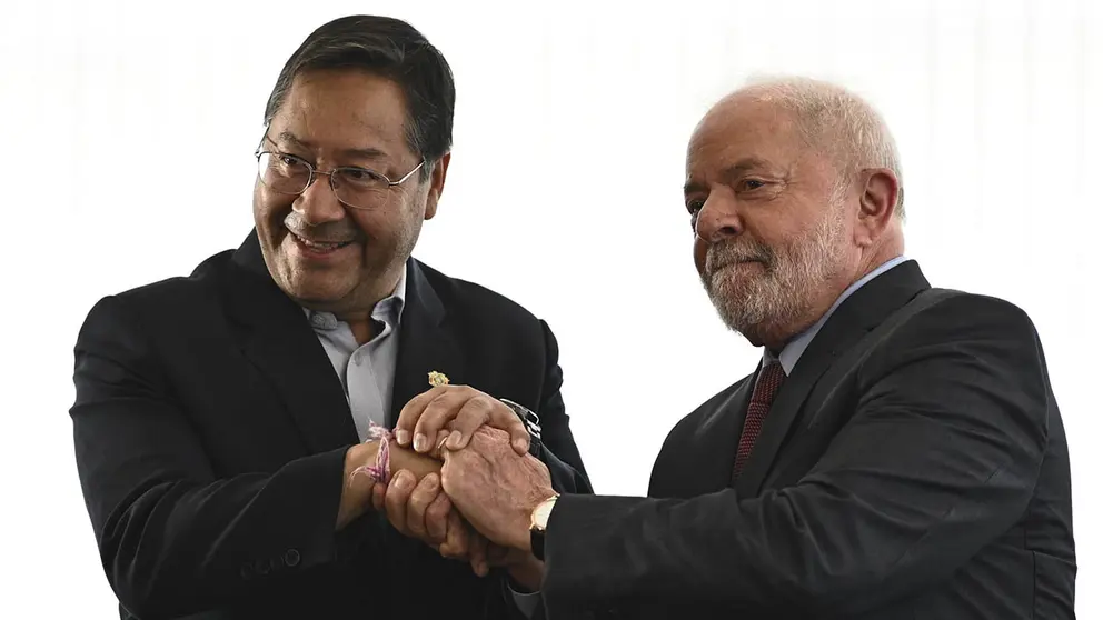 Fotograf&iacute;a de archivo en la que se registr&oacute; un encuentro entre los presidentes de Bolivia, Luis Arce, y Brasil, Luiz In&aacute;cio Lula da Silva, en el Palacio de Itamaraty, en Bras&iacute;lia (Brasil)./ EFE