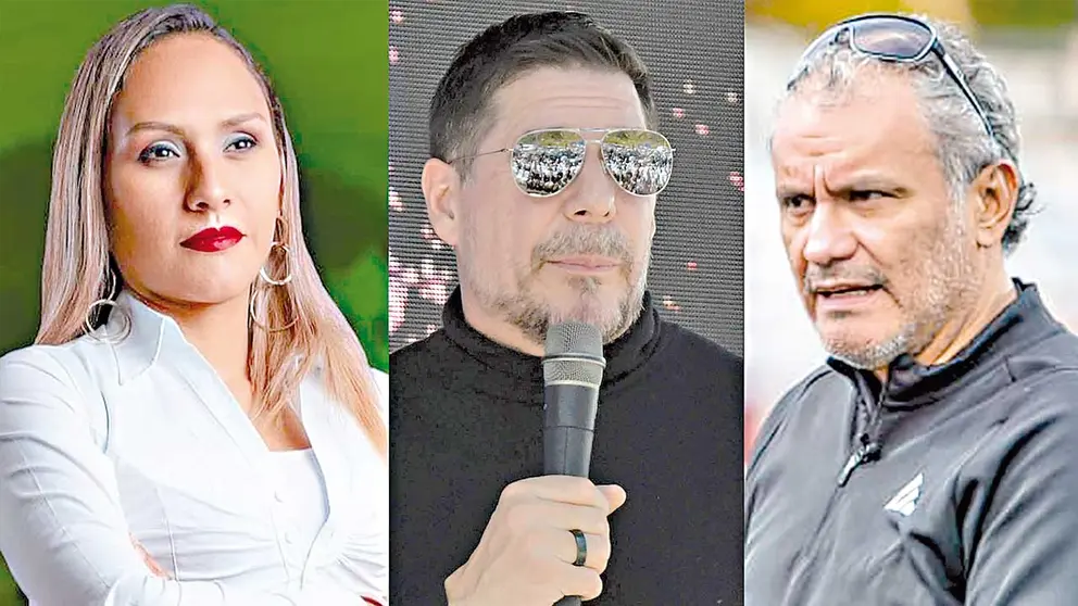 Los dirigentes Jenny Monta&ntilde;o y Marcelo Claure, y el exjugador Marco Antonio Etcheverry./ COMPOSICI&Oacute;N OPINI&Oacute;N